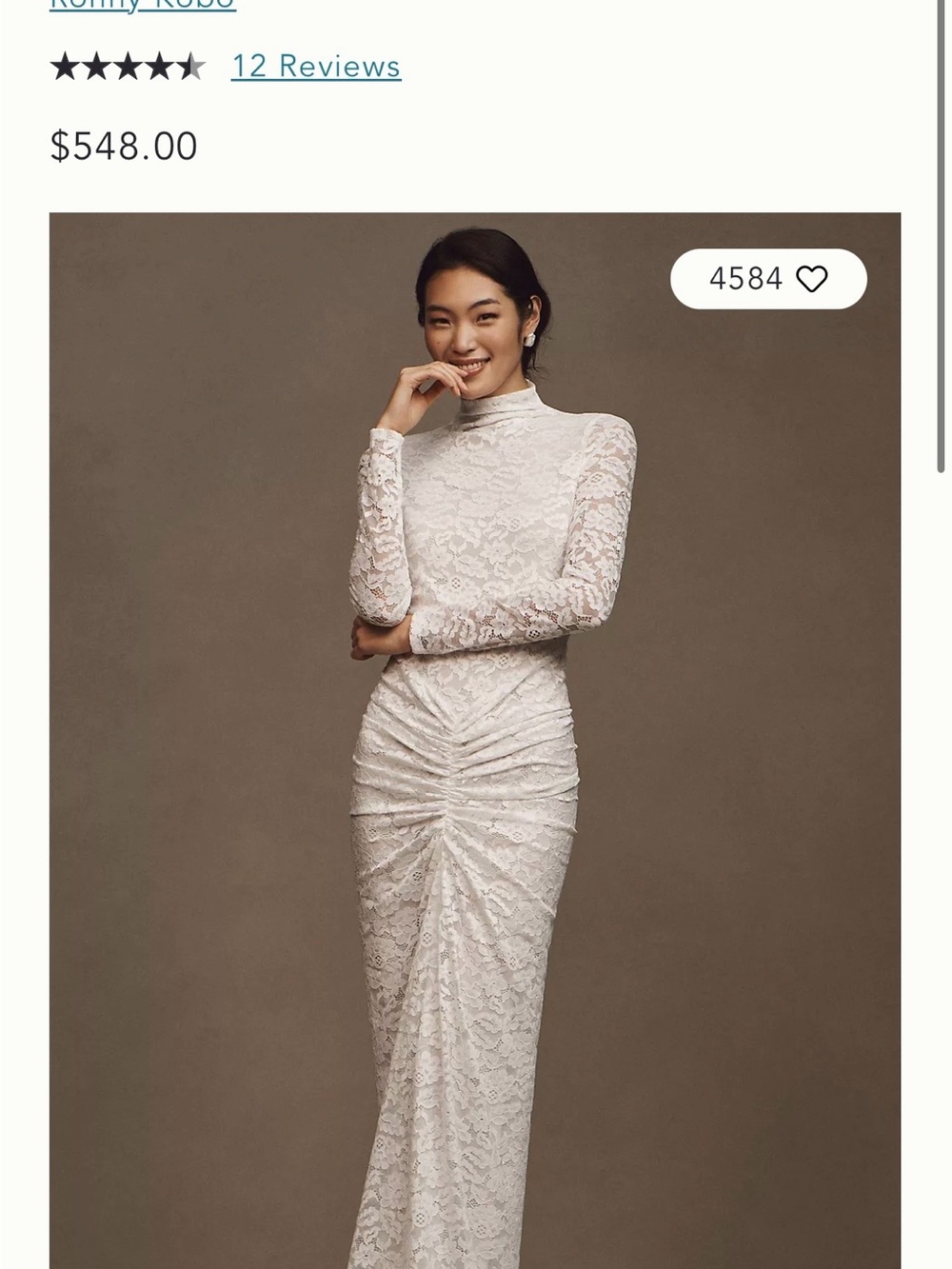 Ronny Kobo Scorpio Ruched Lace Maxi Dress in Ivory